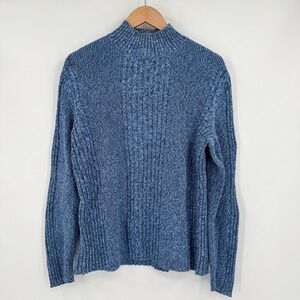 Express Blue Marbled Ribbed Mock Neck Cotton Knit Sweater Womens‎ Size M